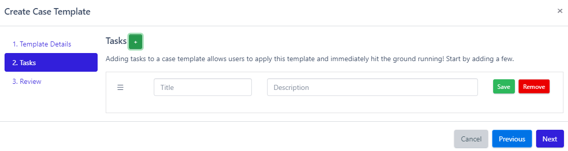 Create case template task screenshot