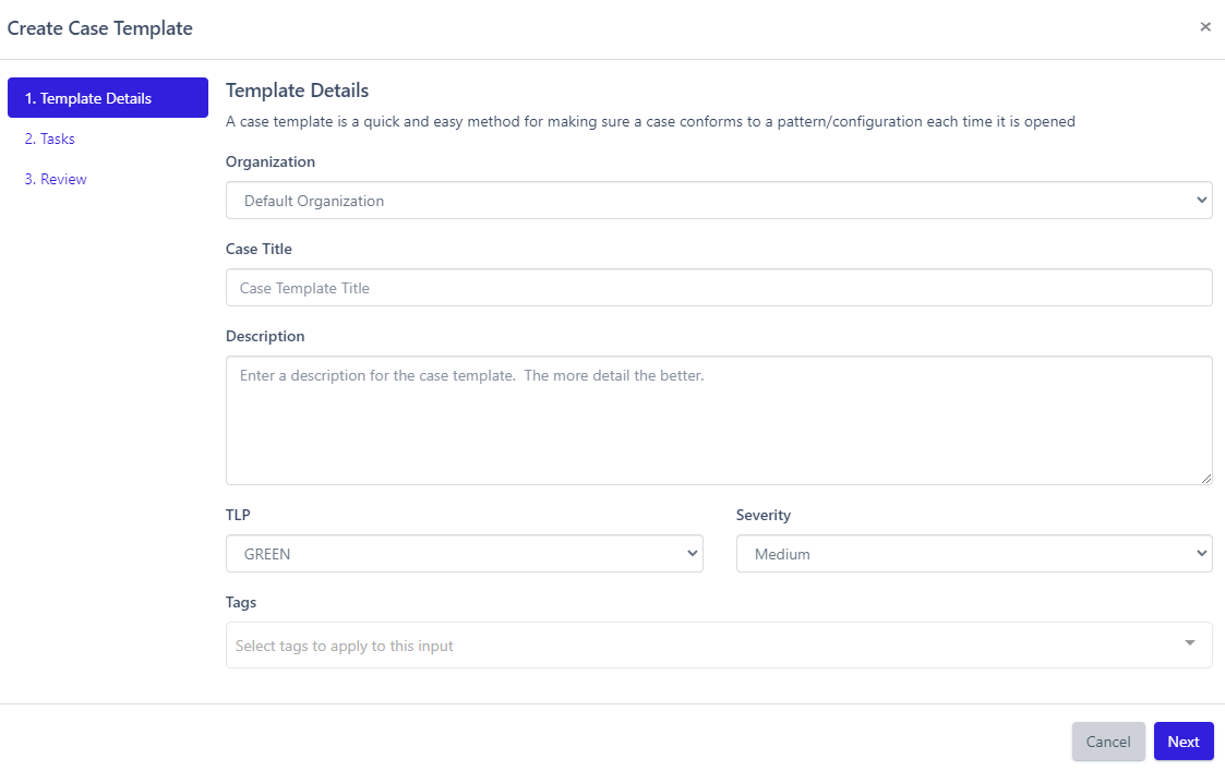 Create case template screenshot