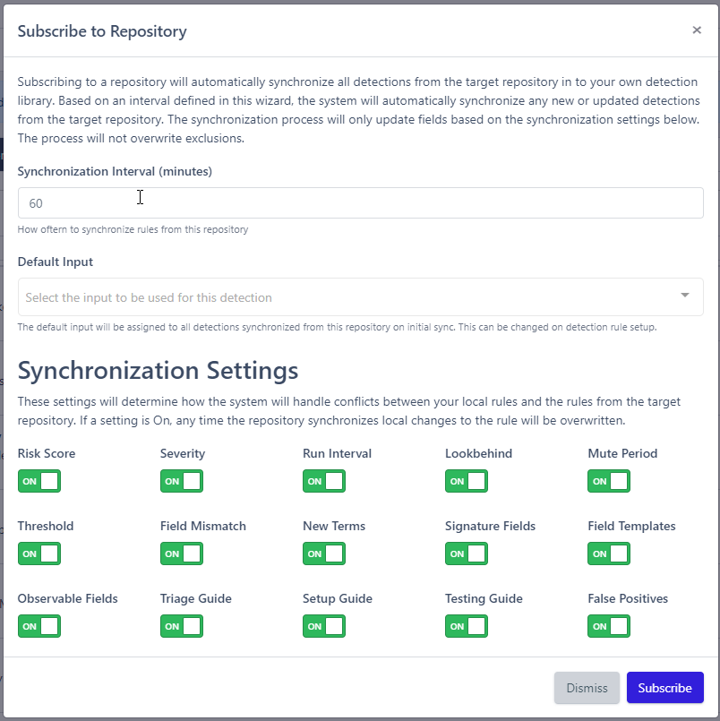 Synchronization settings